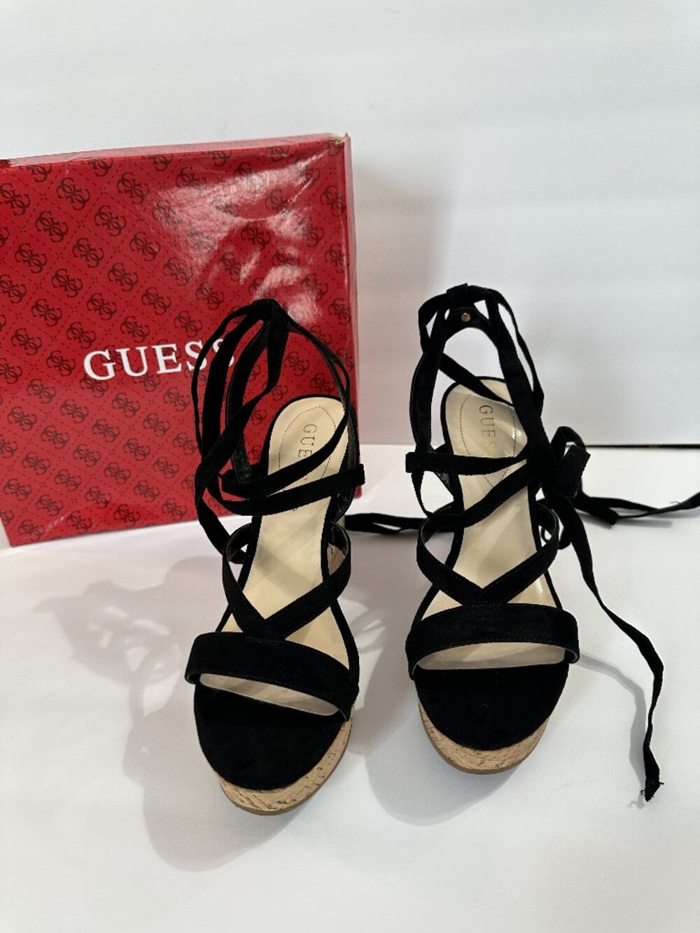 Guess Black Fabric - WG Treacy Strappy Wedge Heels